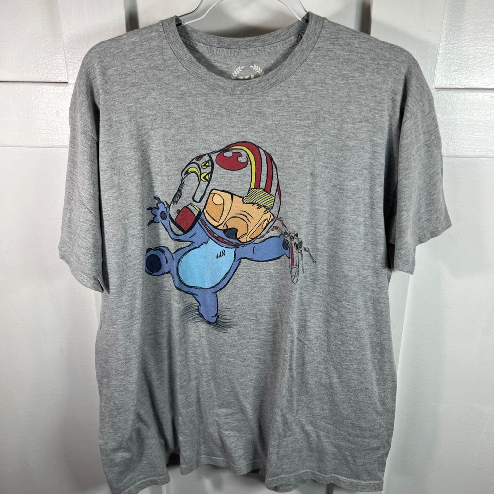TeePublic Stitch Rebel Pilot Graphic T-Shirt Mens XL Gray Heather Cotton Blend